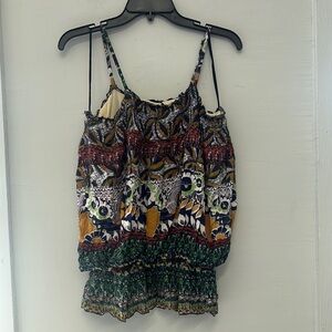 Y2K Colorful Boho Smocked Hem Cami Top‎ Size Large